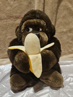 Brown Plush Gorilla Toy with Yellow Banana – Soft Kids Stuffed Animal